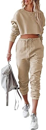 Aleumdr Ženska dvok komada trenerke dugih rukava vrhunske hlače odijeva jogger setovi s džepovima