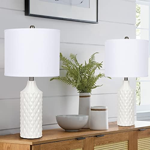 Keramičke stolne lampe set 2, bijela modernu noćnu lampicu 25 noćna svjetlost 3-smjerna zatamnjana svjetiljka