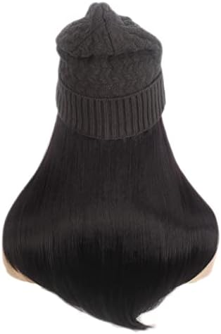 LUKEO modni evropski i američki ženski šešir za kosu crni pleteni šešir perika duga ravna crna perika šešir