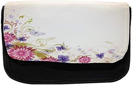 Lunarable apstraktna pernica, proljetno cvijeće i lišće, torba za olovku od tkanine sa dvostrukim patentnim