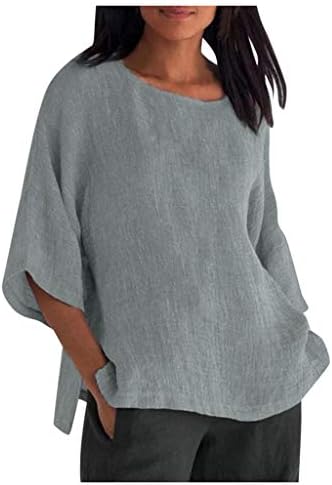Ženska pamučna posteljina od 3/4 rukava TOP LJETNO Čvrsta boja CACT CREW Crt Majica Plus Veličina Vintage