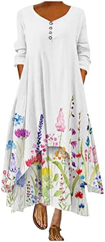 Zervoba Ljetne haljine za žene Boho Maxi haljine cvjetni gumb V izrez 3/4 rukava duga haljina labavi fit