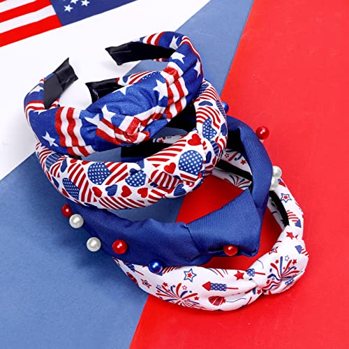 CiyvoLyeen 4kom američka zastava čvorova traka za glavu za žene, 4. jula široka kosa Patriotska zabava dekor