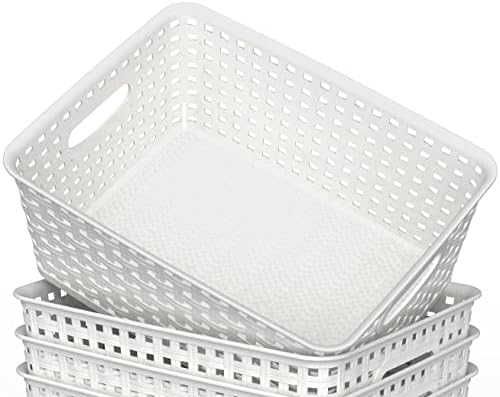 Tkana plastična košara za pohranu, 6 pakovanja Bijela tkanja Organizator, 10.1 x 755 x 4.1