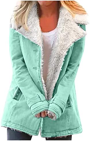 SGASY zimska jakna za žene, ženske jakne od runa s džepovima Parka zimski kaputi rever gumb prema dolje