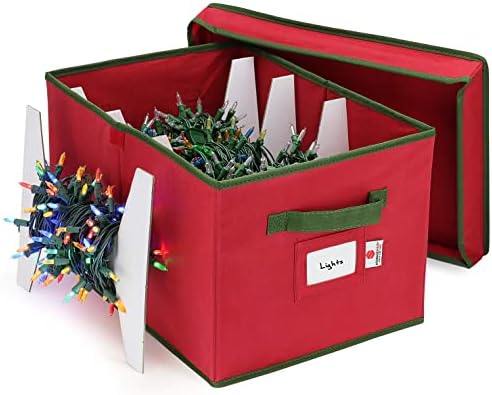 StorageMaid božićna svjetla Kutija za skladištenje | Svečani čvrst Xmas Svjetla Organizator kontejnera odlično za slaganje - Božićna kutija za ukrašavanje opremljena sigurnim utor za poklopac i karticu - 12 x 17 x 10 in, crveno