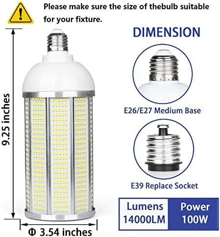 100w LED žarulja za kukuruz, E26/E39 Mogul osnovna lampa, 14000lm, 5000k dnevna svjetlost,AC85-265V,zamjena