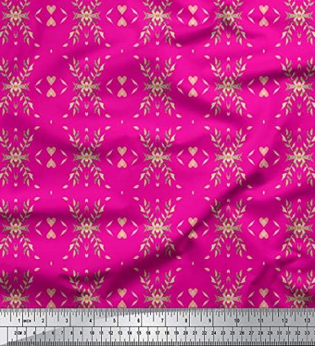 Soimoi Pink pamučni dres tkanina srce ostavlja Print Fabric by the Yard 58 inch Wide