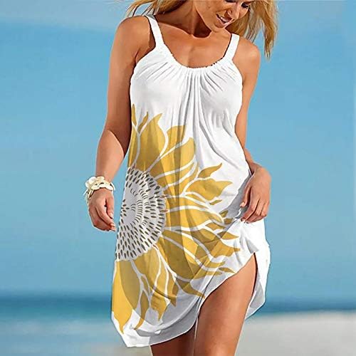 Lingbing ljetne haljine za žensku plažu, boho bez rukava Cvjetne haljine špagete remenske seksi kratke mini