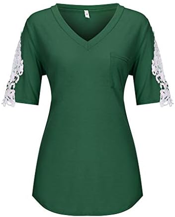 Ženska elegantna bluza čipkasta kukičana kratka rukava V izrez Tees ljetna Casual jednobojna majica osnovne