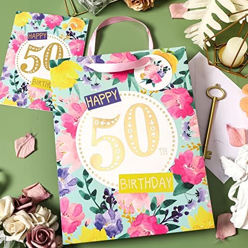 WRAPAHOLIC 13 velika 50. poklon torba sa čestitkom i maramicom - cvjetni 50. rođendan