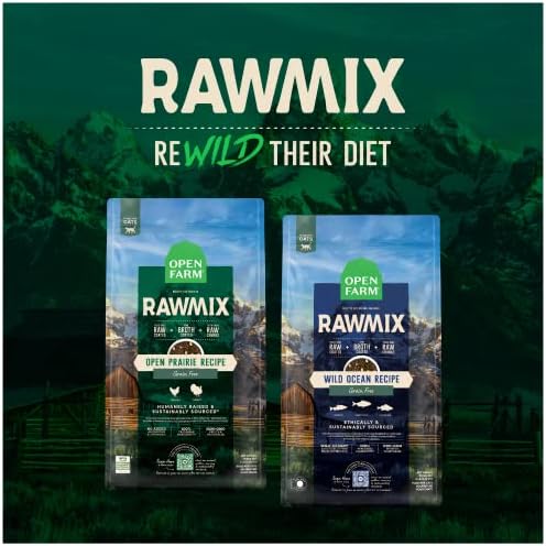 Otvoreno Farm Rawmix Wild-Ocean Recept za mačke, uključuje kibble, koštanu juhu i zamrzavanje suhim sirovim,