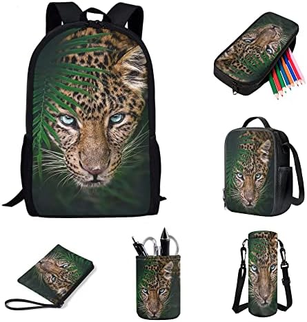 Bulopur 3D Tiger školske torbe 6 kom Set za tinejdžere dječake djevojčice, dnevna kutija za ručak za šumske