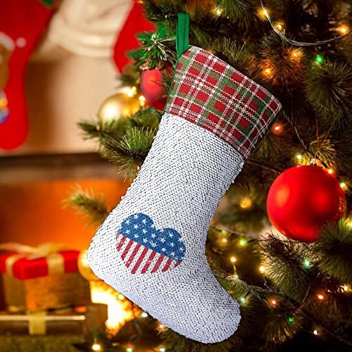 USA America Retro Heart Flag Equin Božićni čarapa Sjajni zid Viseći ukras ukrasa za Xmas Tree Holiday Party