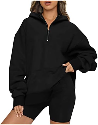 NOKMOPO Radni džemperi za žene Ležerne prilike modne dugih rukava sa zatvaračem Zipper džepna dukserica