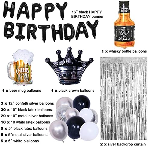 Crno-bijeli rođendanski ukrasi za muškarce žene Dječaci Djevojčice 94kom Crni srebrni baloni luk Garland