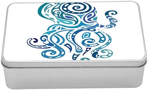 Metalna kutija za ukrasnu morsku morsku moru sa zakrivljenim linijama podvodna divljina, višenamjenska pravokutna limenka kontejnera sa poklopcem, 7,2 x 4,7 x 2,2 , ljubičasta plava teal