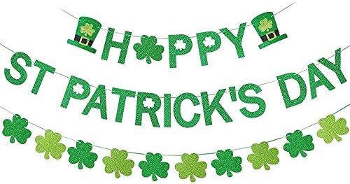 Sretan dan ulica Patricka i Shamrock Baner, Green Glitter Saint Patrick-ov dan Saint Patrickov šešir sa