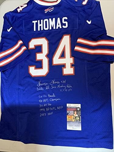 Thurman Thomas Autograph potpisali račune 7 natpisa Blue XL Nike Jersey JSA - autogramirani NFL dresovi