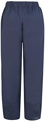 Ženske pamučne paketne pantalone elastične struk ljetne hlače na širokim nogama opušteno fit casual tweat pselder sa džepovima