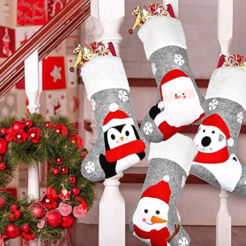 Fqzylch Božićne čarape za djecu, 4 pakovanje velike veličine 18 inča siva bivola čarapa s bijelim mekim