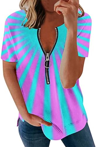 Dame Vneck Spandex bluza Zip up Tops za Teen Djevojke kratki rukav grafički Ljeto Jesen bluza Odjeća FJ