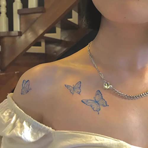 2 kom. Plave leptir tetovaže klavikula rulja Boja leptir tetovaže vodootporne ženske trajne simulacijske
