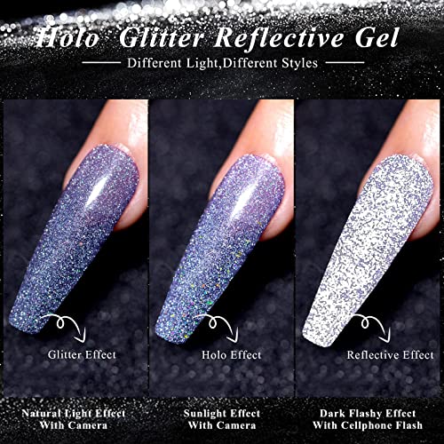 S. S FOCEN Reflective Glitter Gel lak 6 Clolors / Set ružičasto plava ljubičasta šareni svjetlucavi sjajni