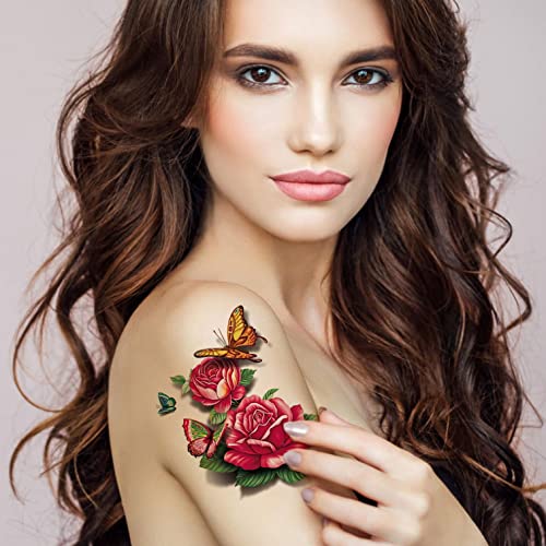 Zitiany Cvijeće Privremene naljepnice za tetovaže, ruže, leptiri i višebojni tjelesni stil tijela umjetnina