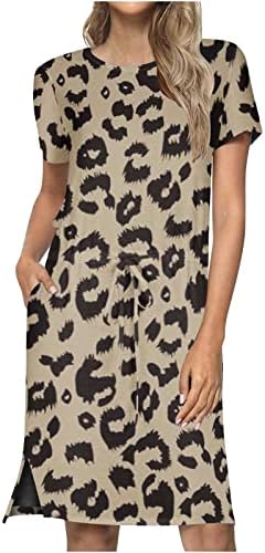 Ženski posadni vrat podesivi struk srednje i duge životinjske leopard uzorak maskirne haljine sa džepom