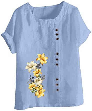Plus size cvjetni vrhovi za žene 2023 ljeto dugme dolje pamučno posteljina jacquard bluze top modne majice