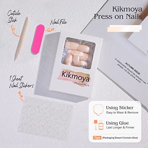 Kikmoya Francuski Tip Press na noktima srednji kvadrat Nude akril lažni nokti 24kom Ombre sjajni umjetni