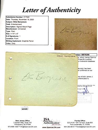 Ethel Barrymore JSA Loa potpisan Album Page autogram