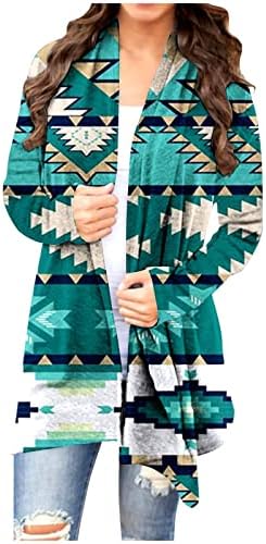 Ženski midi šal kardigan Vintage Etnic Print prednja otvorena košulja Jakna s dugih rukava Labavi bluza