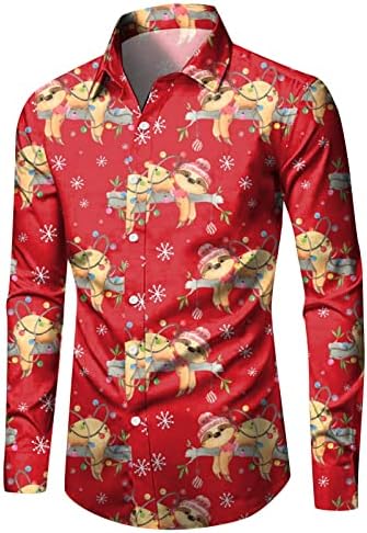 XXBR Božićne muške ležerne majice s dugim rukavima Novelty majica s kratkim rukavima Funny Xmas Santa Claus