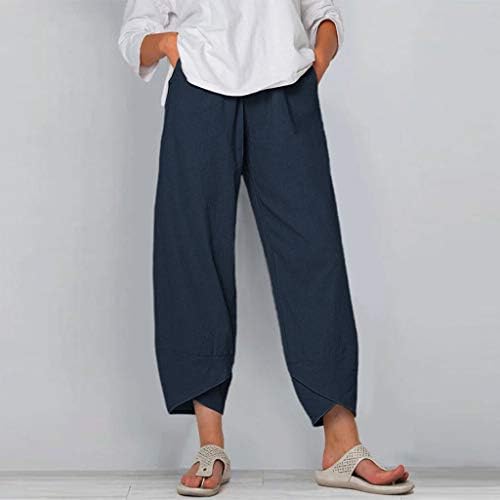 Capri pantalone za žene Pamučne posteljine široke noge Capris ženske ljetne obrezane hlače plaže elastične