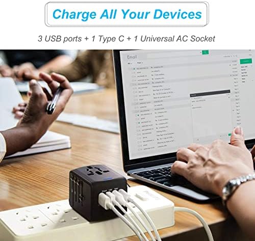 APzek International Travel Adapter, sve u jednom Adapter sa velikom brzinom 3 USB & amp; tip C Travel Charger,