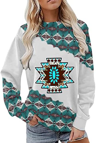 OPLXUO ženski duks za etničko stil Western Aztec Ispis dugih rukava Boja bloka pulover tees casual labavi