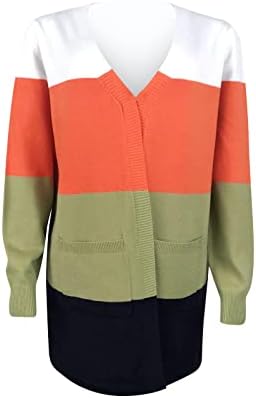 Ženski džemper za jesen modni veliki džep jesen i zimski dugi prugasti kontrastni kardiganski džemper