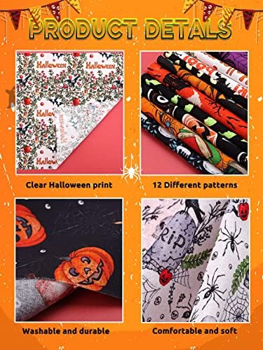 EBANKU 15 komada 20 x 20 inča Halloween tkanine kvadrata i 10 x 10 inča Halloween tema tkanina šišmiš bundeva