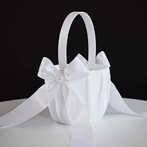 Korpa za vjenčane cvjetnice i set jastuka za nosioce prstena, korpa za cvijeće od bijelog Vilinskog bisera