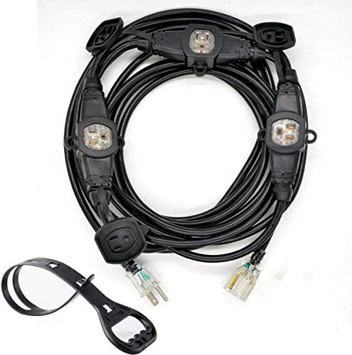 Yodotek 25ft Višestruko produžni kabel crni, 4 ravnomjerno razmaknute unutrašnjost, LED indikator.16 mjerač