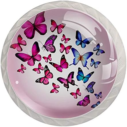 Lagerery komoda dugmad Pink Butterfly fioka dugmad Crystal Glass dugmad 4kom okrugla dugmad dizajnirana