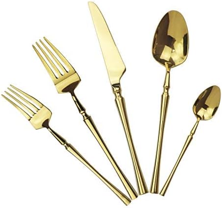 Gugrida zlatni set srebrnog posuđa, 5-komad 18/10 Set pribora za jelo od nerđajućeg čelika za 1, noževi