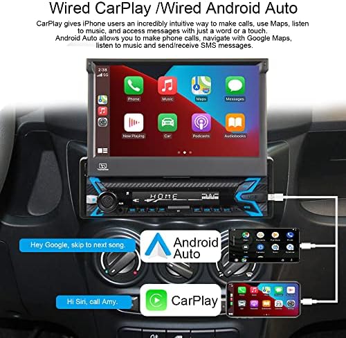 Auto Stereo sa jednim Din ekranom osetljivim na dodir sa Apple Carplay-om, 7-inčna motorizovana Flip Out