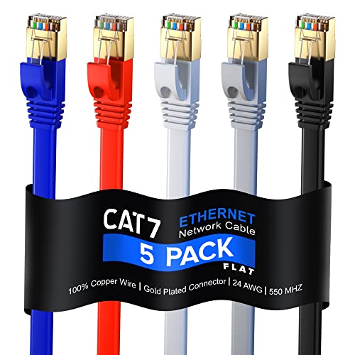 Cat 7 Ethernet kabel 3 FT - sa ravnim, uštedom prostora, brzi internet i mrežni LAN patch kabel, RJ45 konektori