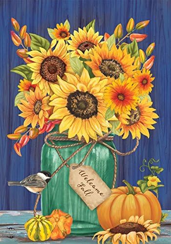 Jesen Mason Jar Sunflowers Kuća zastava Jesen Cvjetni 28 x 40 Briarwood Lane