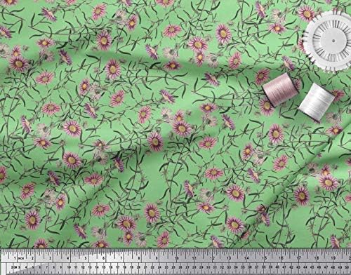 Soimoi zelena pamučna Jersey tkanina lišće & amp ;Aster Floral Print Fabric by the Yard 58 inch Wide