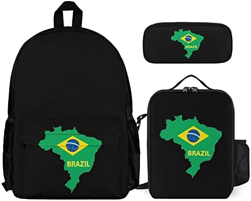 Brazil Map Flag ruksaci Setovi za školska putovanja Daypack Prints Bookbag sa torbom za ručak i Pernicom