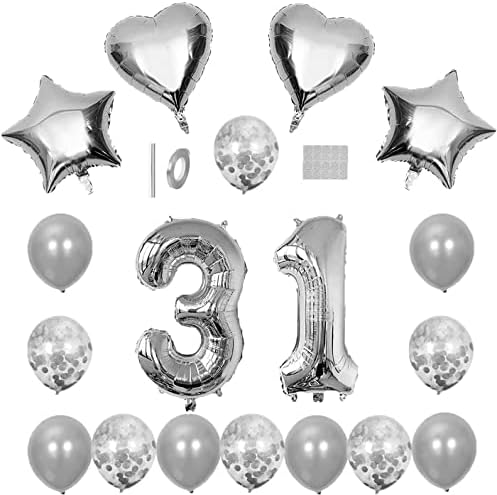 Srebrni broj 31 Baloni - 32inch broj 31 Balon Star Star Foil Mylar Confetti Latex Balon za dečake Devojke